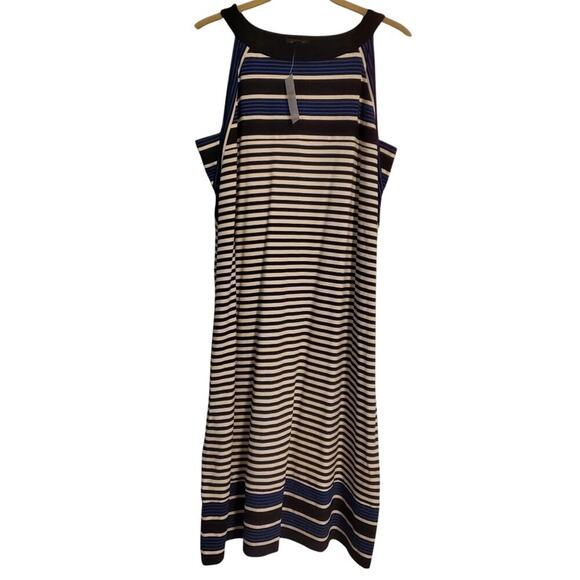 J. Jill Wearever Multi Striped Halter Dress Black Blue White, Stretch Jerseynorm - Picture 3 of 12